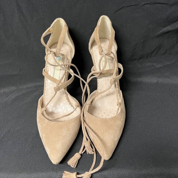 Boden Lillie Suede Tassel Lace Up Heels - Beige - Size 7 - Picture 1 of 5